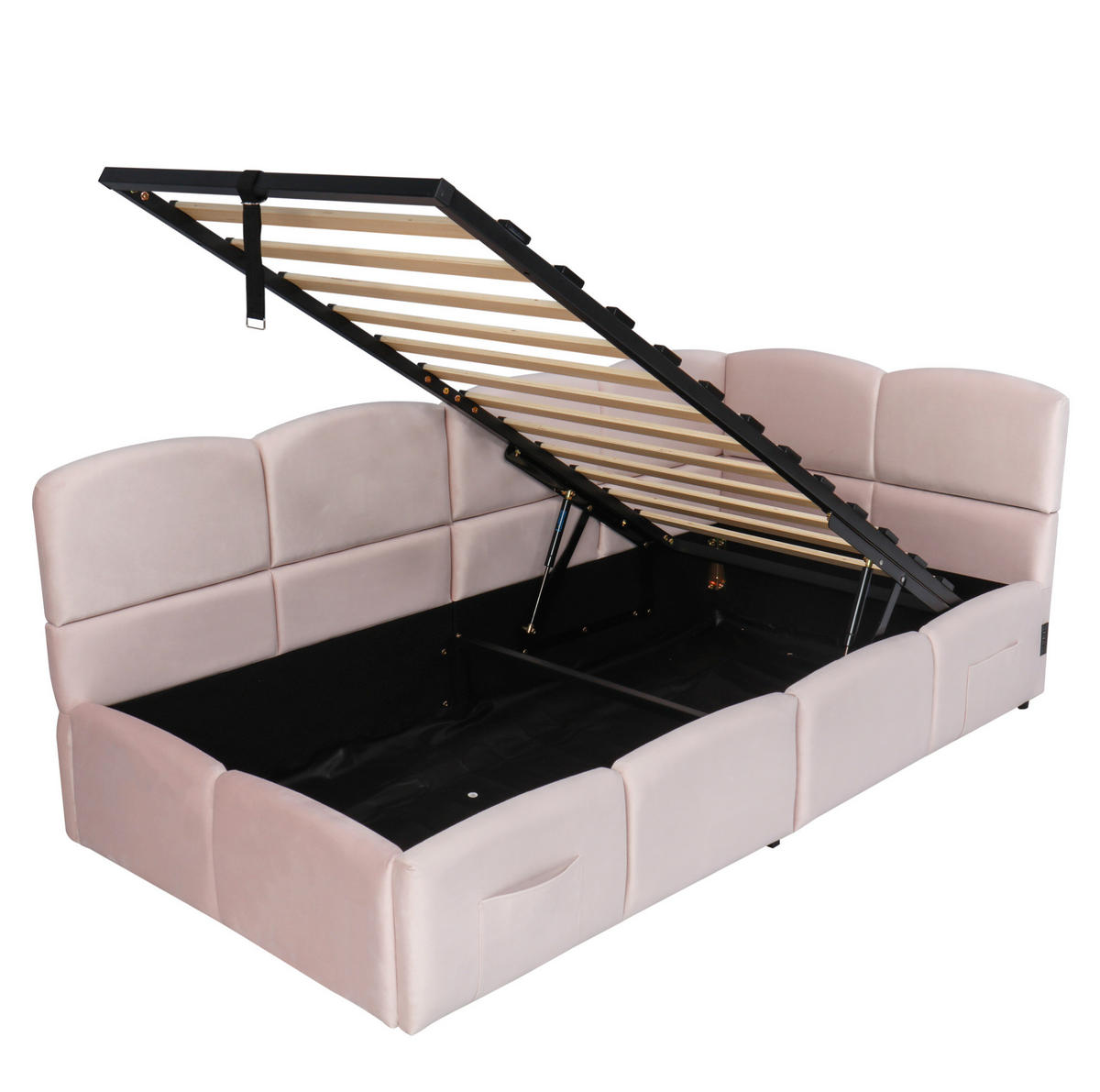 POLSTERBETT 90/200 cm rosa aus Samt mit Bettkasten - Rosa, Textil - OKMYHOME