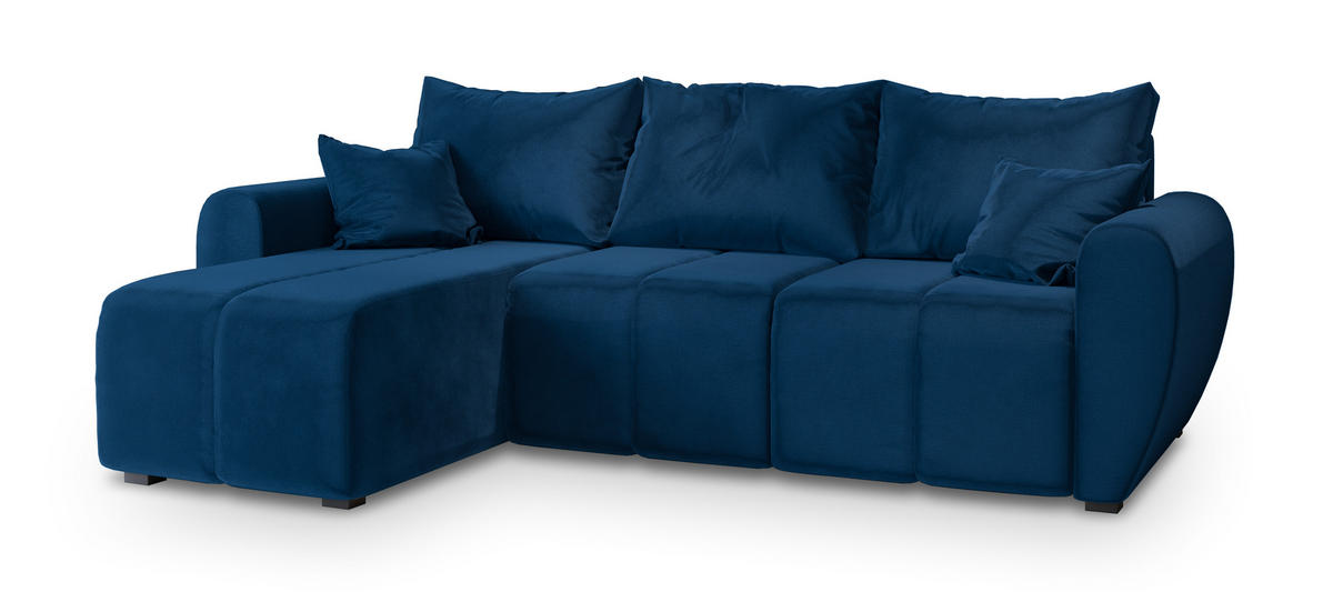 ROHOVÁ SEDAČKA MADISON modrá - modrá/černá, dřevo/textil (246/143cm) - MASSENO