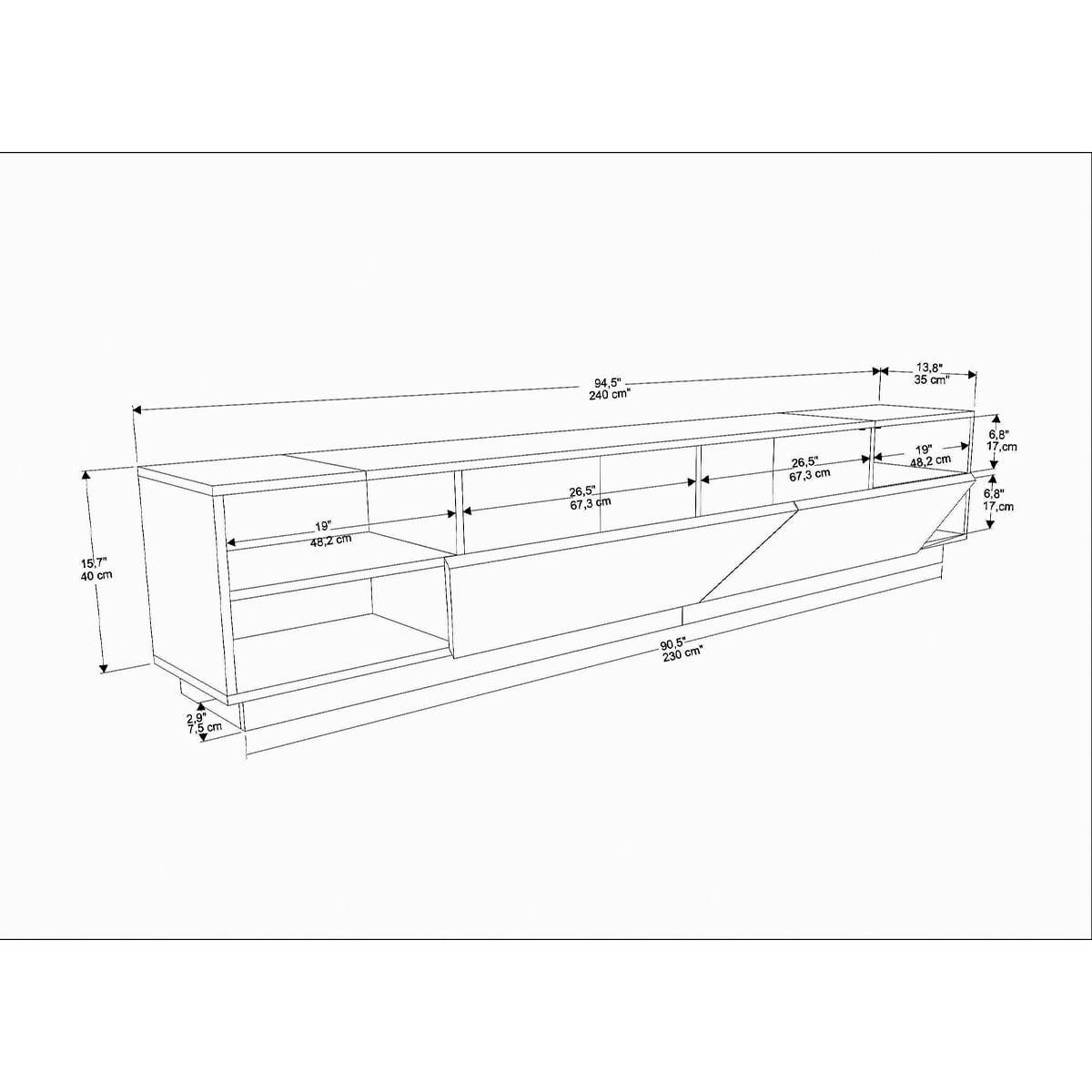 TV-MÖBEL 4 Regale 2 Türen L240 cm - Rhodes - Eichefarben, Holzwerkstoff (37.1/47.4/240cm) - Calicosy