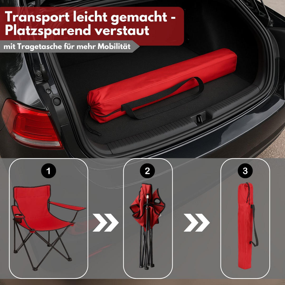 CAMPINGSTUHL FALTBAR 4er Set in Rot - Rot, Metall (50/80/50cm) - Coemo
