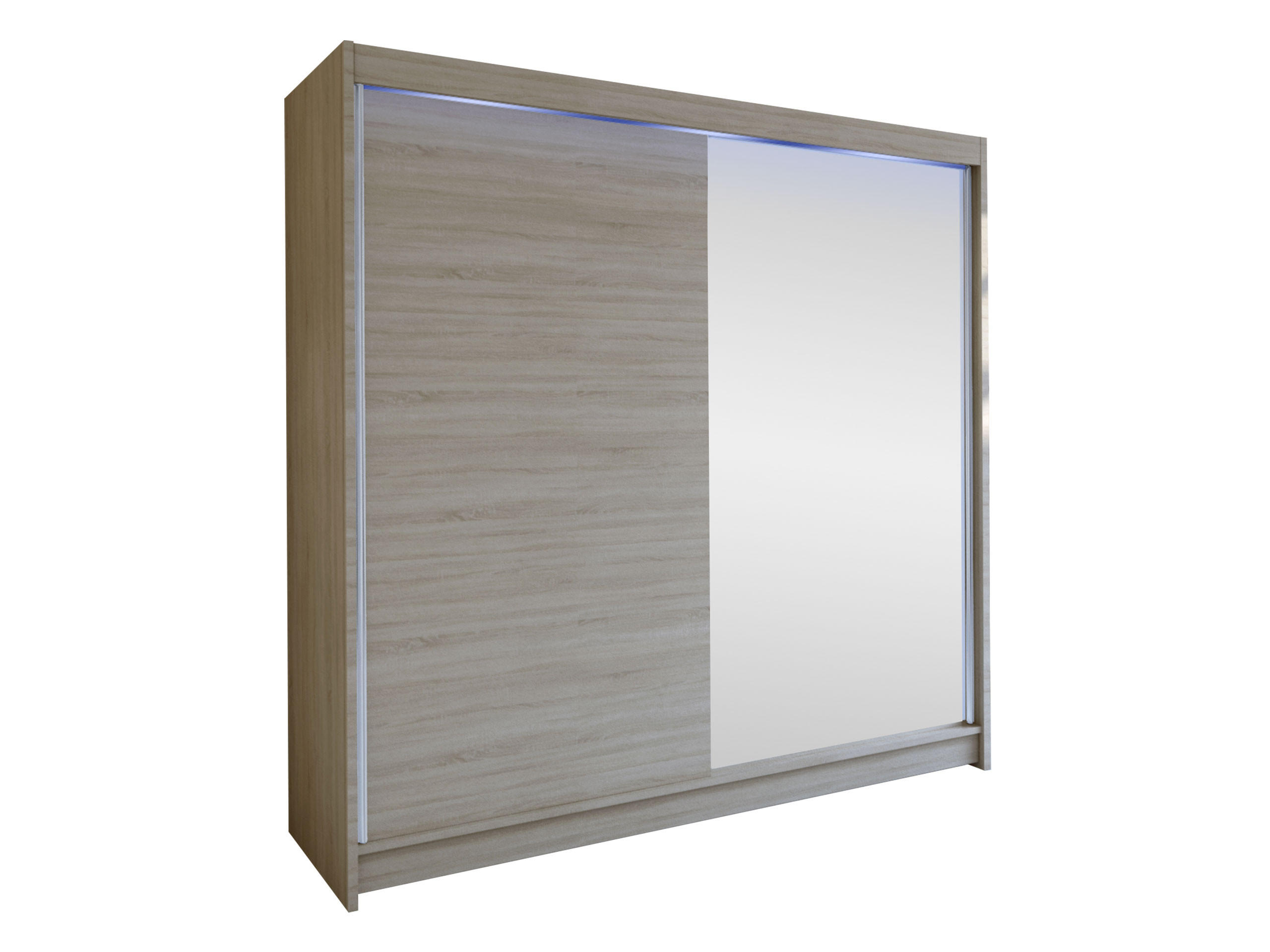 SCHWEBETÜRENSCHRANK Talin I, mit RGB LED Beleuchtung - Silberfarben/Sonoma Eiche, Holzwerkstoff/Metall (180/215/58cm) - MIRJAN24