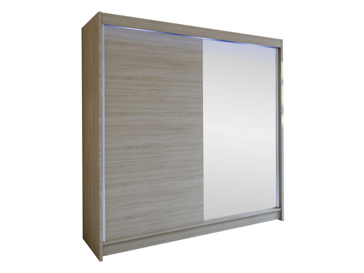 SCHWEBETÜRENSCHRANK Talin I, mit RGB LED Beleuchtung - Silberfarben/Sonoma Eiche, Holzwerkstoff/Metall (180/215/58cm) - MIRJAN24