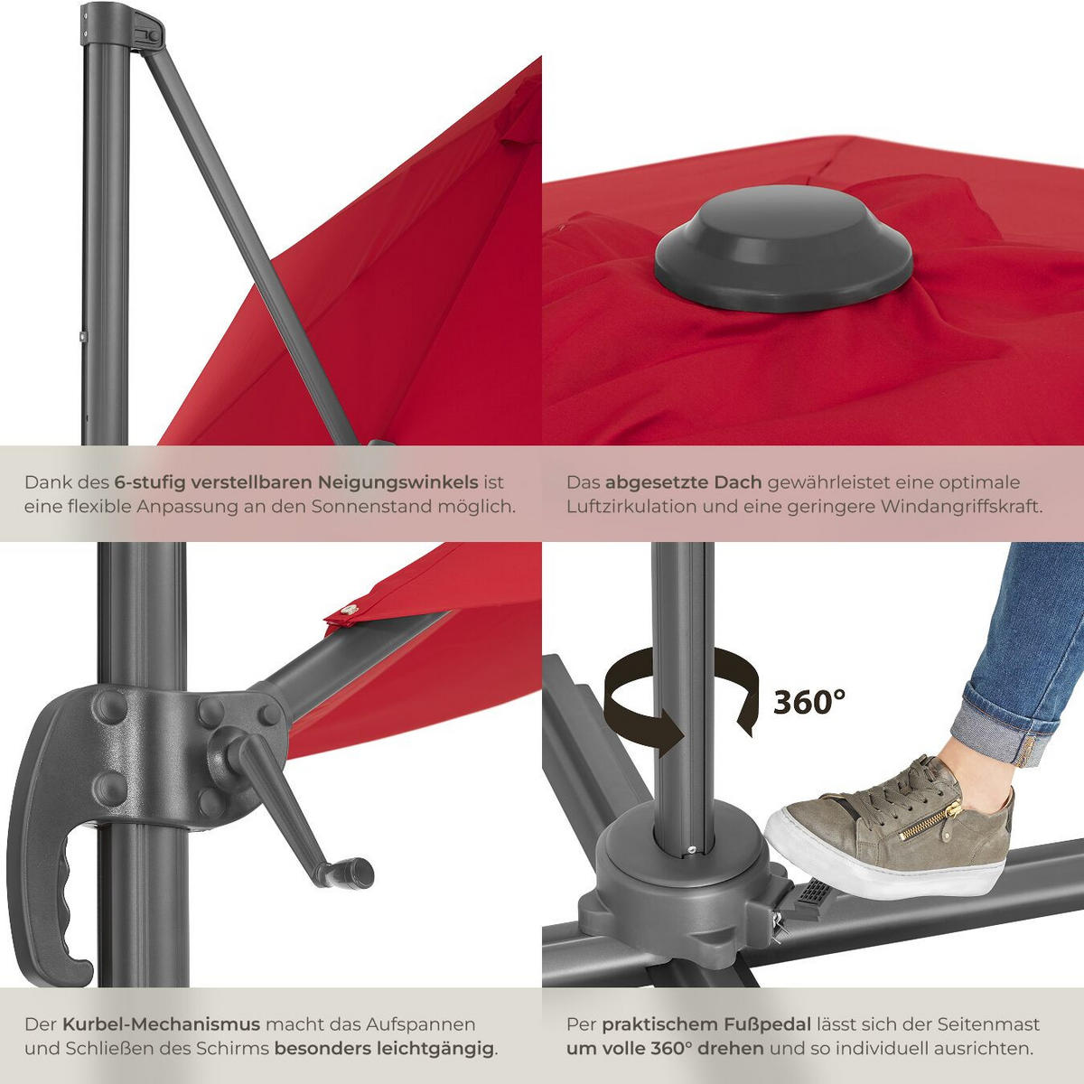 SONNENSCHIRM Daria,UV-Schutz 50+, inklusive Schutzhülle,weinrot - Bordeaux, Metall (300/372cm) - tectake