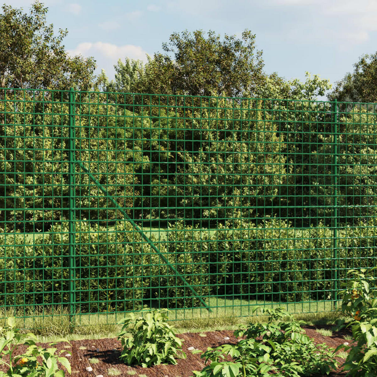 GARTENZAUN mit Bodenhülsen, 1,6/25 m, Grün - Grün, Metall (2500/160cm) - vidaXL
