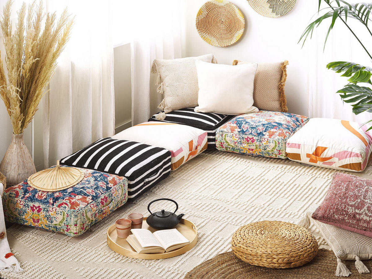 POUF Oued 50/50/20 cm - Multicolor, Naturmaterialen (50/20/50cm) - Beliani