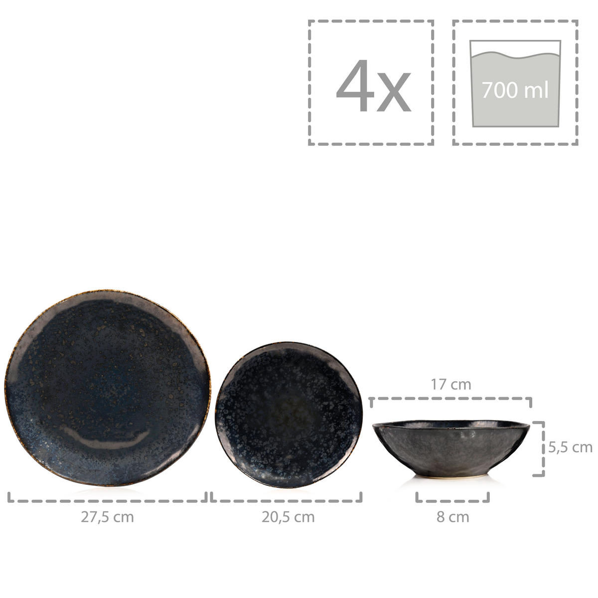 TAFELSERVICE TOMBEY - 12 teilig aus Steingut - Dunkelgrau, Keramik (35.4/33/36.29cm) - Sänger