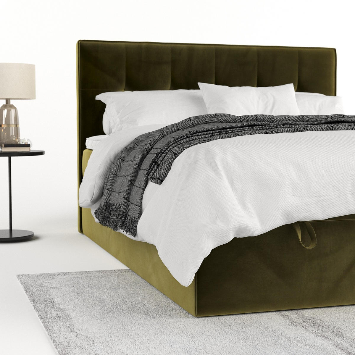 BOXBETT Tivra 200/200 cm Olivgrün im Kronos Stoff - Schwarz/Olivgrün, Holz/Holzwerkstoff (200/200cm) - AltaBeds