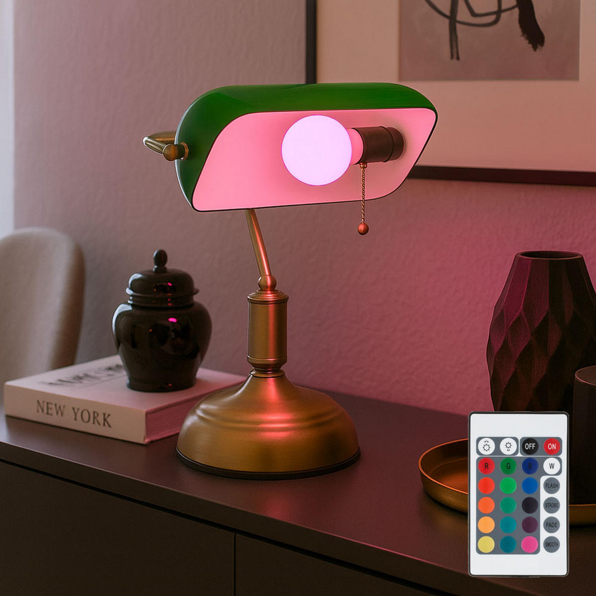 TISCHLEUCHTE Antique Messing Grün - Messingfarben, Glas (26.5/18/36cm) - Globo Lighting