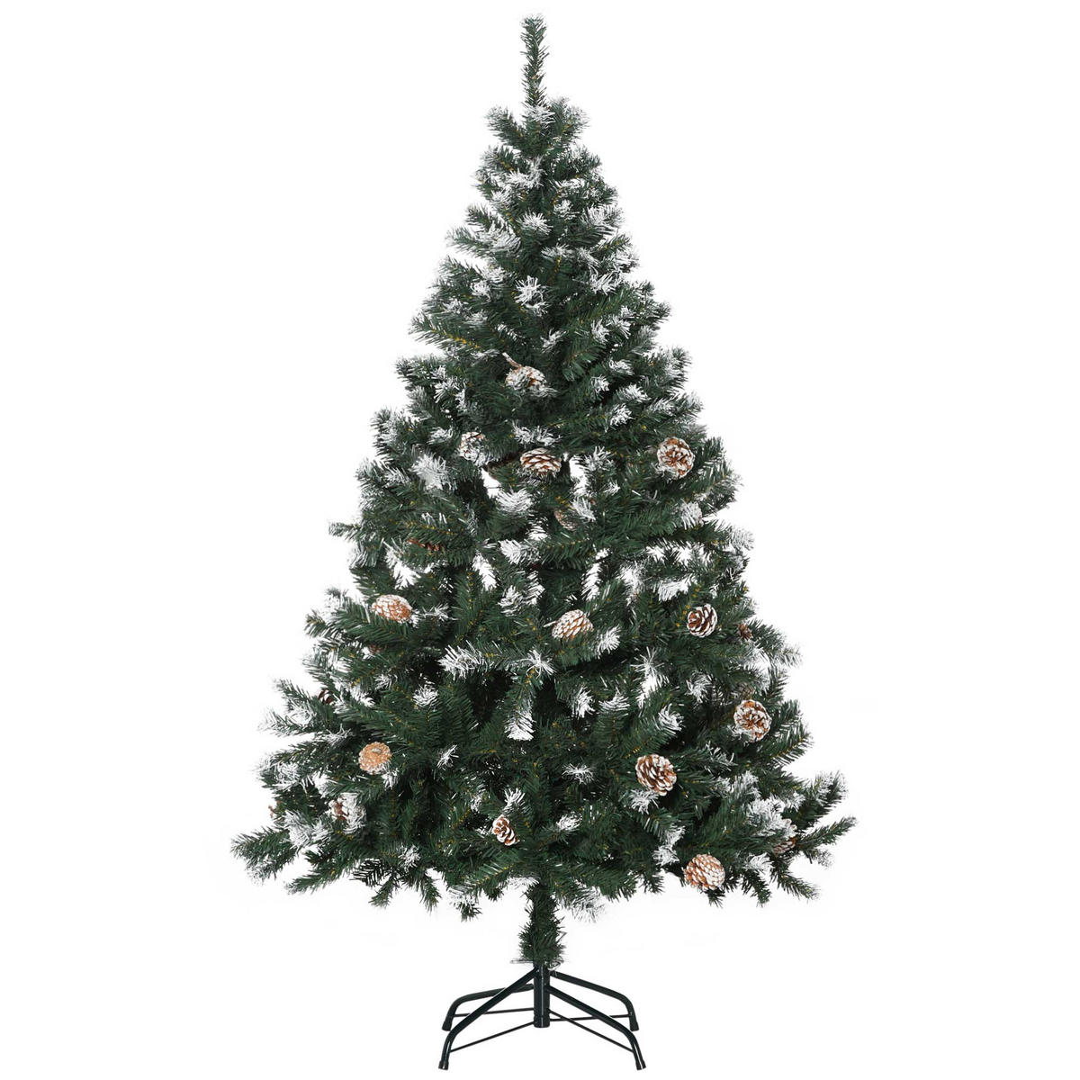 WEIHNACHTSBAUM DE-41612 676 Zweige, 41 Zapfen, verschneite Spitzen, 150 cm - Weiß/Grün, Kunststoff (150cm) - ComfortXL