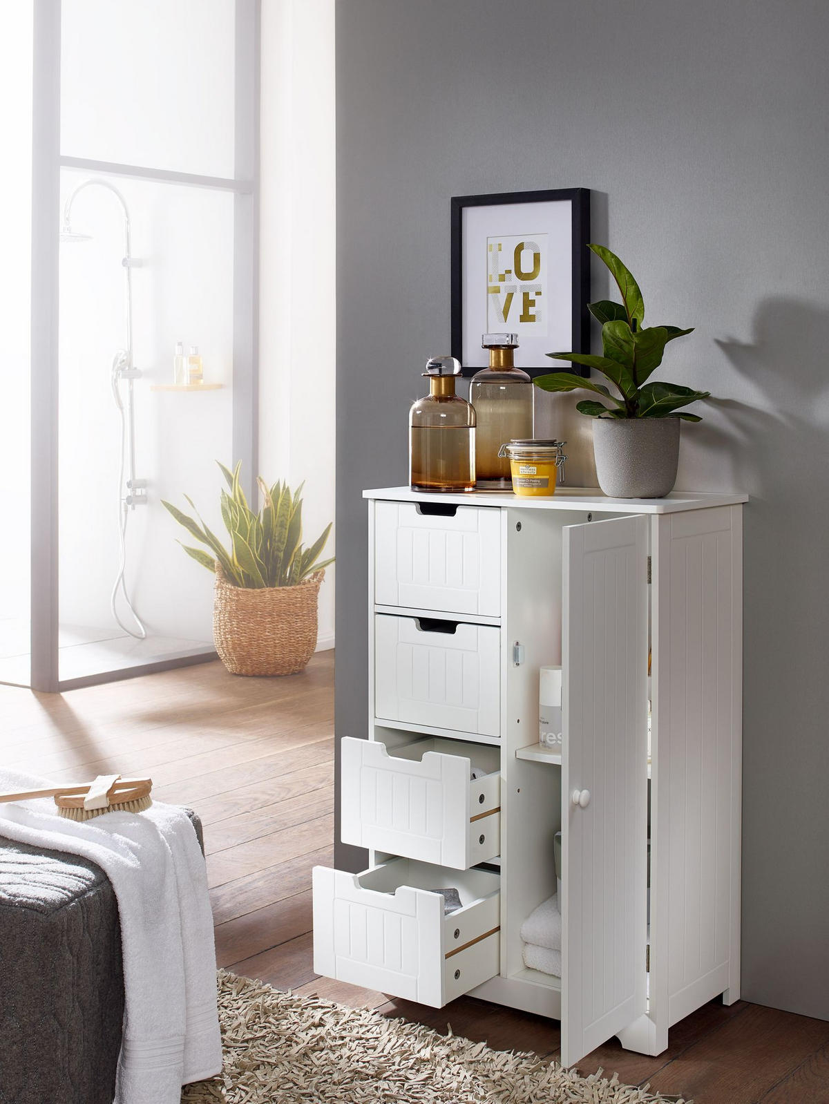 BADSCHRANK Weiß 30x83x30 cm im Landhausstil aus MDF mit 4 Schubladen - Weiß, Holz (56/83/30cm) - KADIMA DESIGN