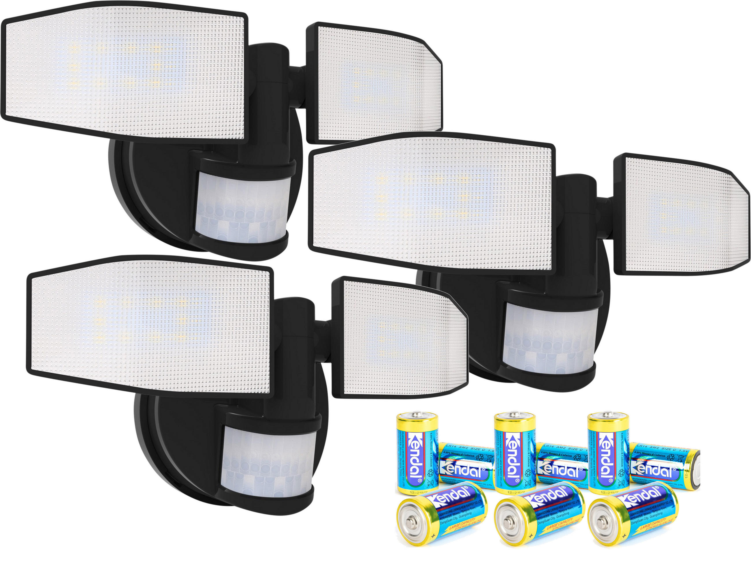LED-BATTERIE Strahler mit Bewegungsmelder Batteriebetrieben 24x12x12,5cm Schwarz 3er-Set - Schwarz, Kunststoff (11.5/24/12.5cm) - Northpoint