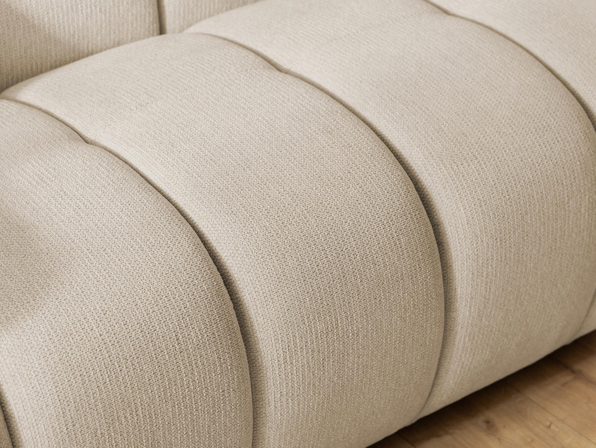 3-SITZER SOFA Nubira in tief gesteppter Bubble-Optik aus weichem Hellbeige Strukturstoff im modernen Design - Beige/Schwarz, Holz/Kunststoff (228/69/89cm) - S-Style Möbel