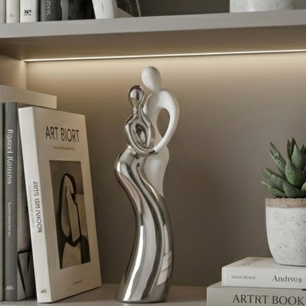 SKULPTUR Paar Platin Weiß 46 cm - Weiß/Nickelfarben, Keramik (12/46/15cm) - Gilde