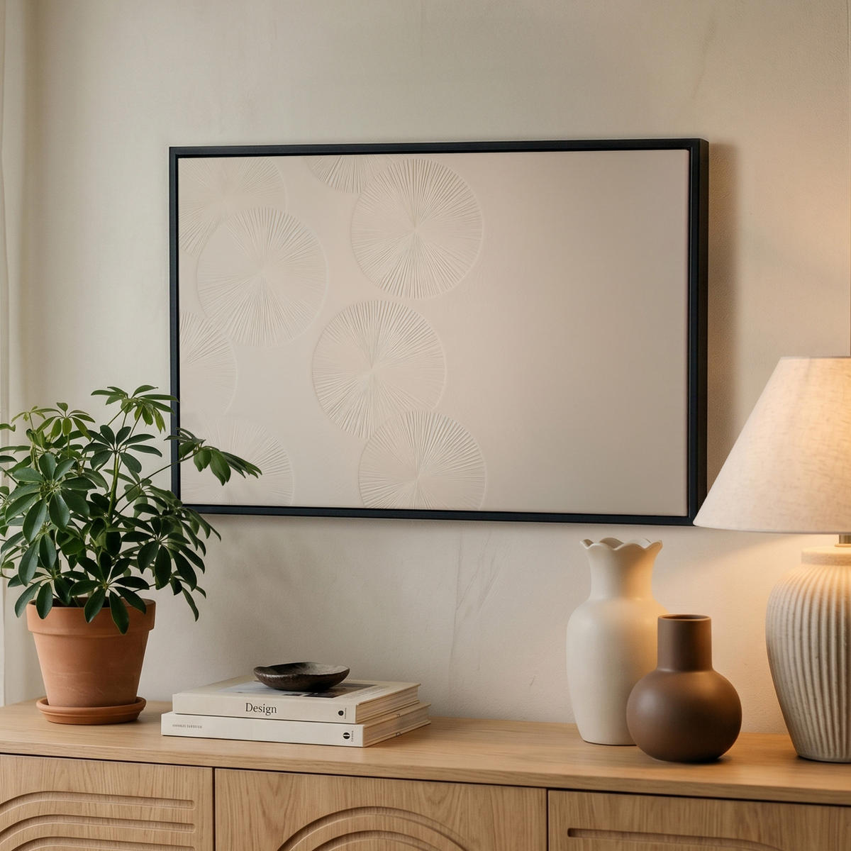 LEINWAND Bilder mit Rahmen - Japandi - Beige - Modern - 60x40 - Ecru, Textil (60/40cm) - MuchoWow