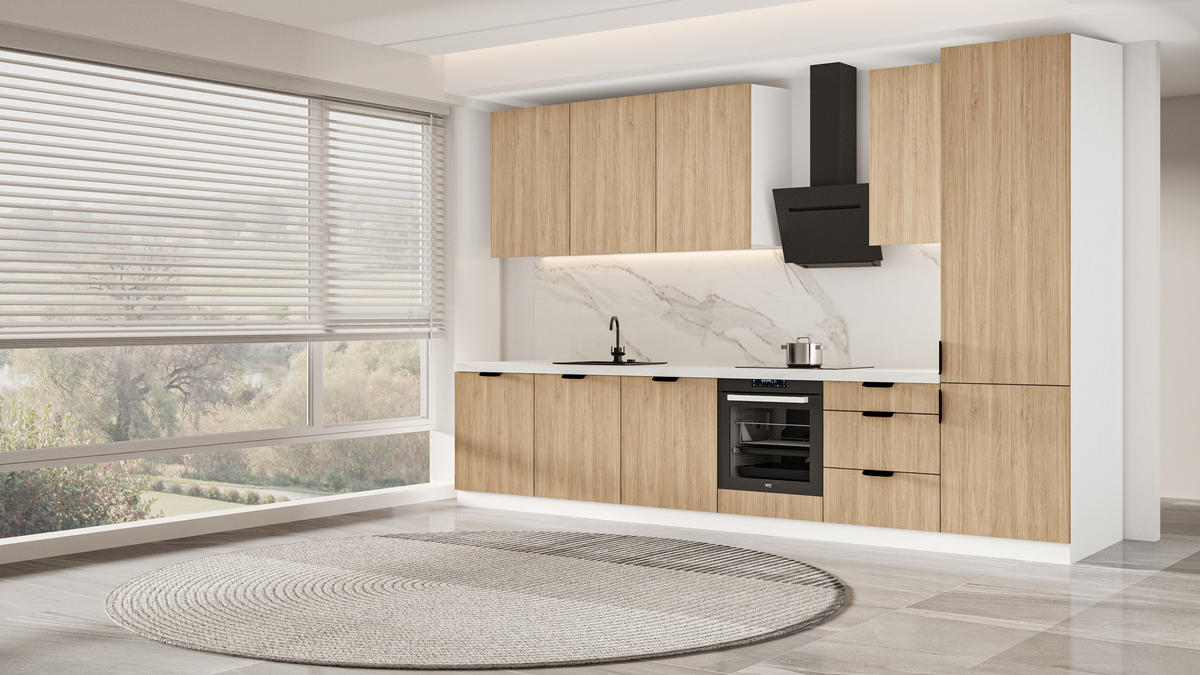 KÜCHENZEILE 360 cm - Sorento KS2-M360 - in Sonoma Eiche / Weiß - Schwarz/Weiß, Holz (360/247/58cm)