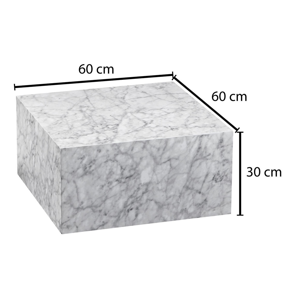 COUCHTISCH Weiß Hochglanz Marmor-Optik 60x30x60cm Quadratisch - Weiß, Holzwerkstoff (60/60/30cm) - KADIMA DESIGN