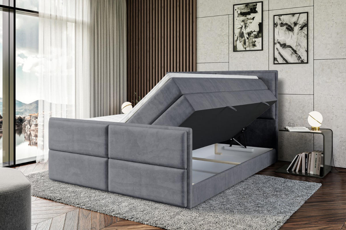 BOXSPRINGBETT AURA-Z KING - 160 x 200 - H3/H4 - Dunkelgrau - Dunkelgrau, Holzwerkstoff (160/200cm) - ALTDECOR