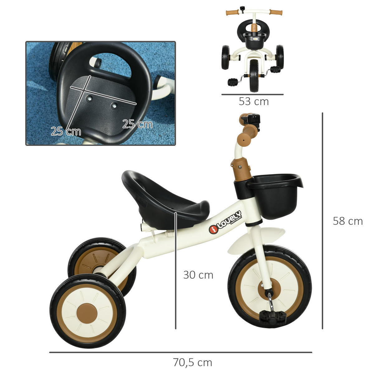 KINDERDREIRAD, Blau/Weiß/Roa, Metall+ EVA - Weiß, Metall (70.5/53/58cm) - AIYAPLAY
