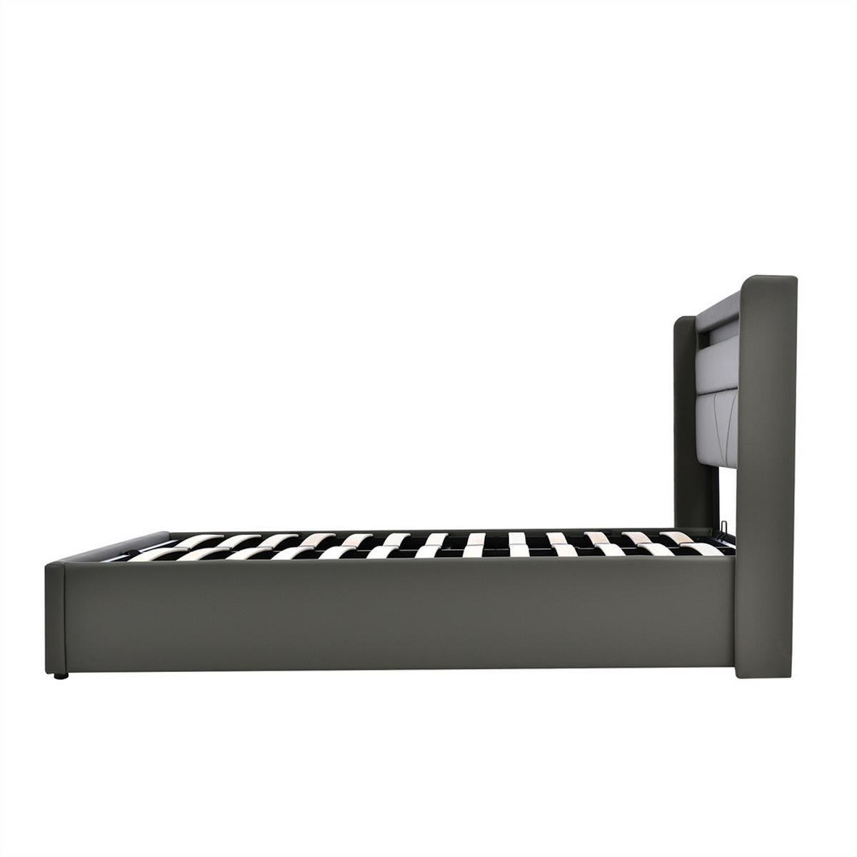 POLSTERBETT 140/200 cm in Grau mit LED - Grau, Holz/Textil (140/200cm) - KOMHTOM