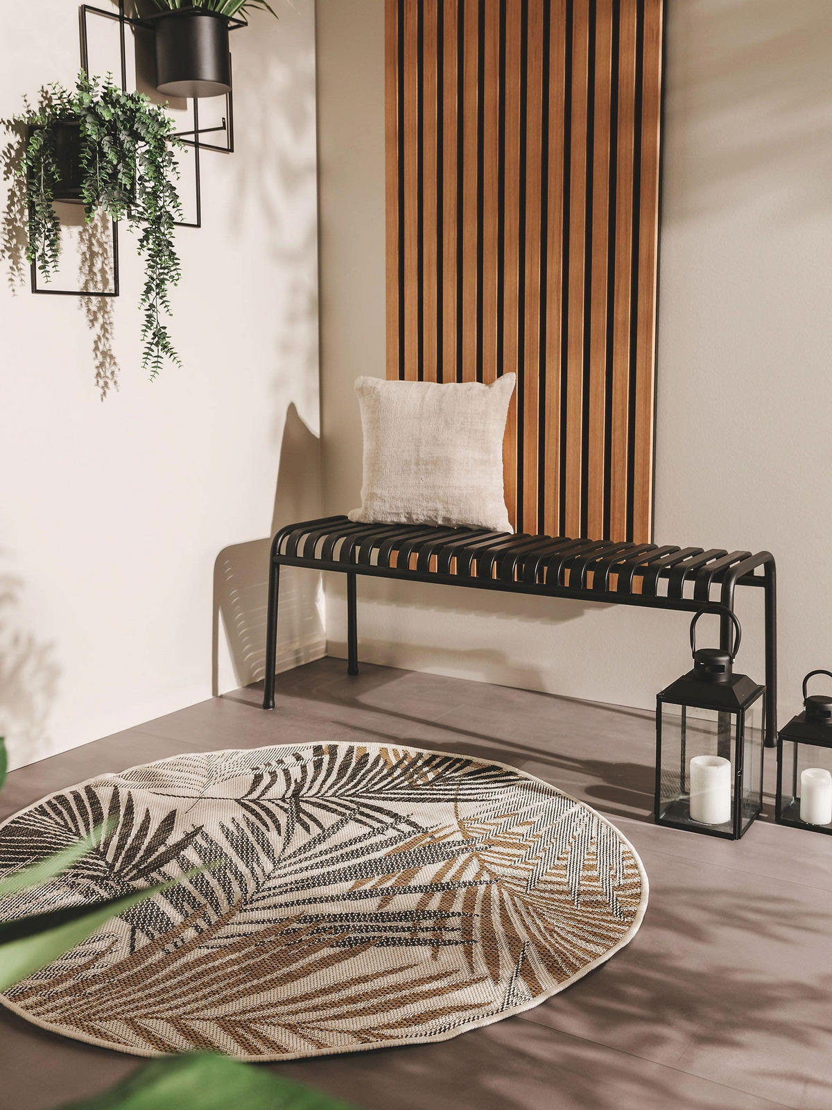 OUTDOORTEPPICH rund Cleo Schwarz ø 120 cm rund - Schwarz, Textil (120/120cm) - benuta Nest