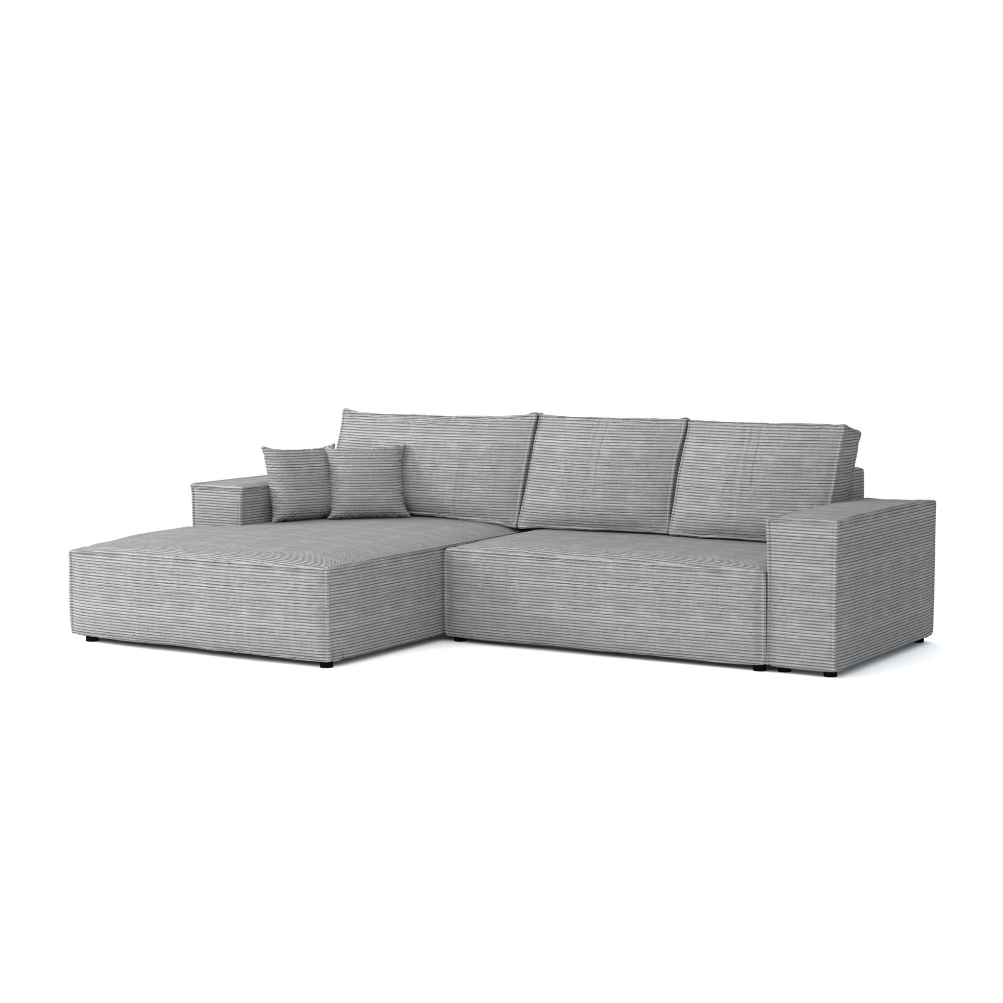 ECKSOFA MARCO 294/185 in Cord Hellgrau mit Schlaffunktion links - Hellgrau, Holz/Holzwerkstoff (294/185cm) - Deine Möbel 24