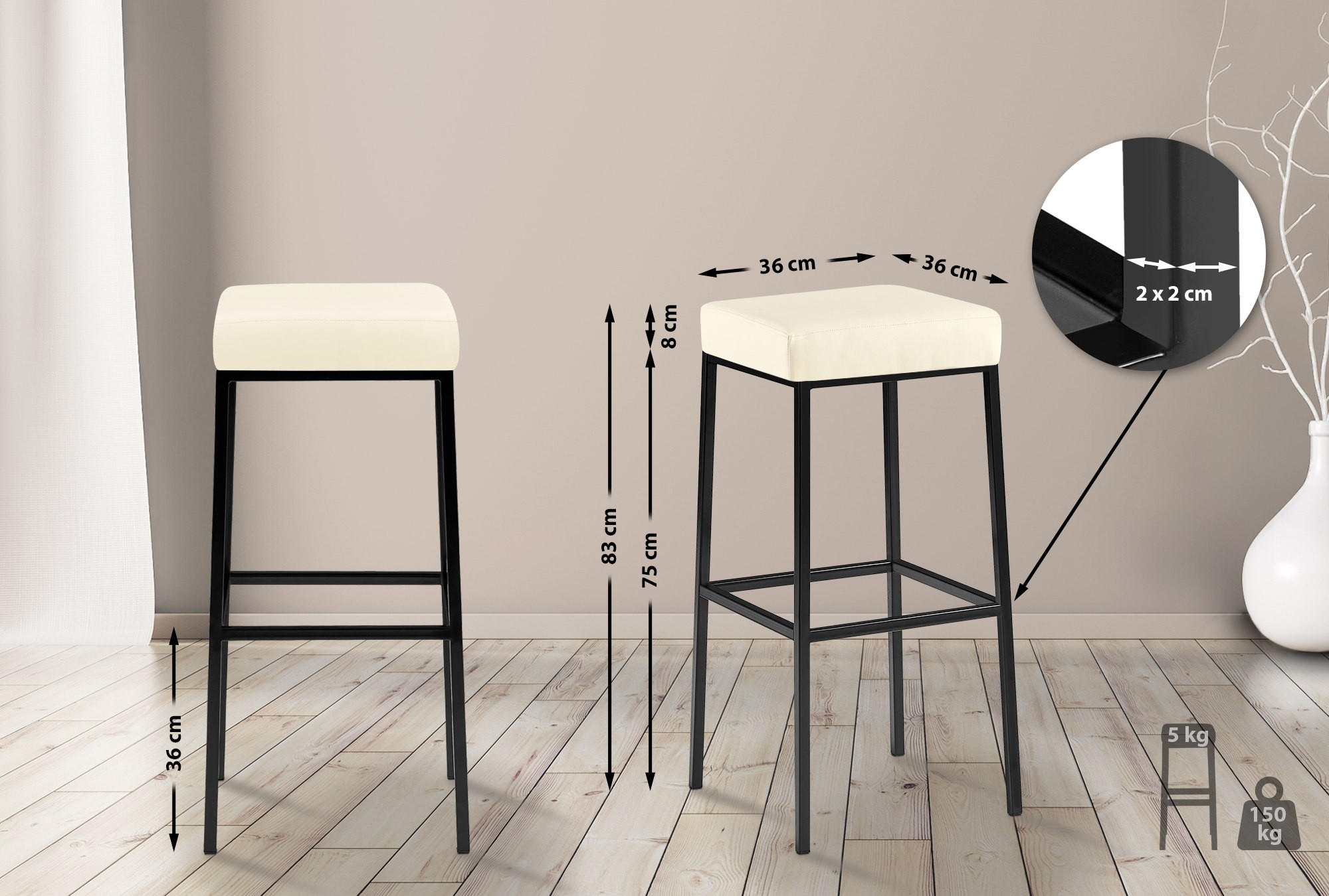 Thumbnail - CLP Barhocker, Creme, Textil, 37x83x37 cm, Esszimmer, Barmöbel, Barhocker