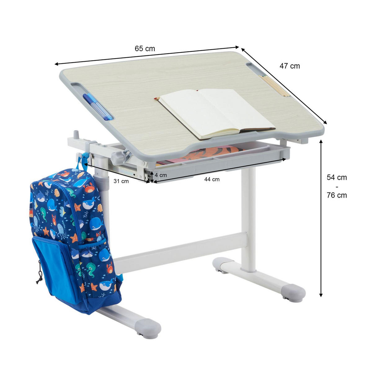 KINDERSCHREIBTISCH VITA - Grau/Sonoma Eiche, Holzwerkstoff/Metall (67/54/48cm) - CARO-Möbel