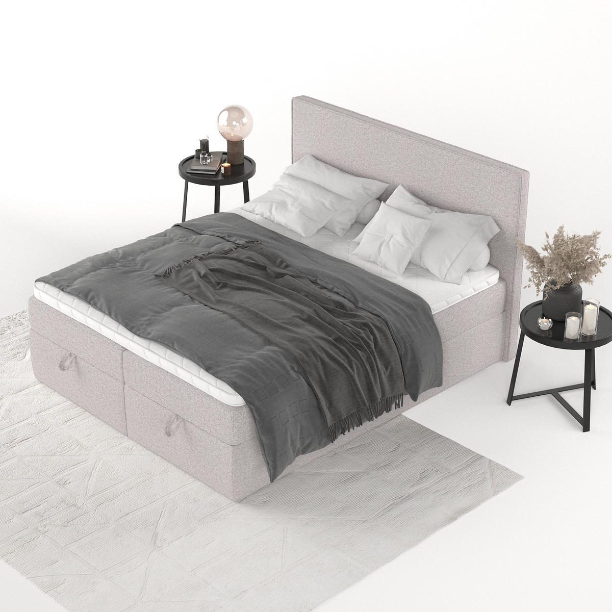 BOXBETT Velma 160/200 cm Beige im Riva Stoff - Beige/Schwarz, Holz/Holzwerkstoff (160/200cm) - AltaBeds