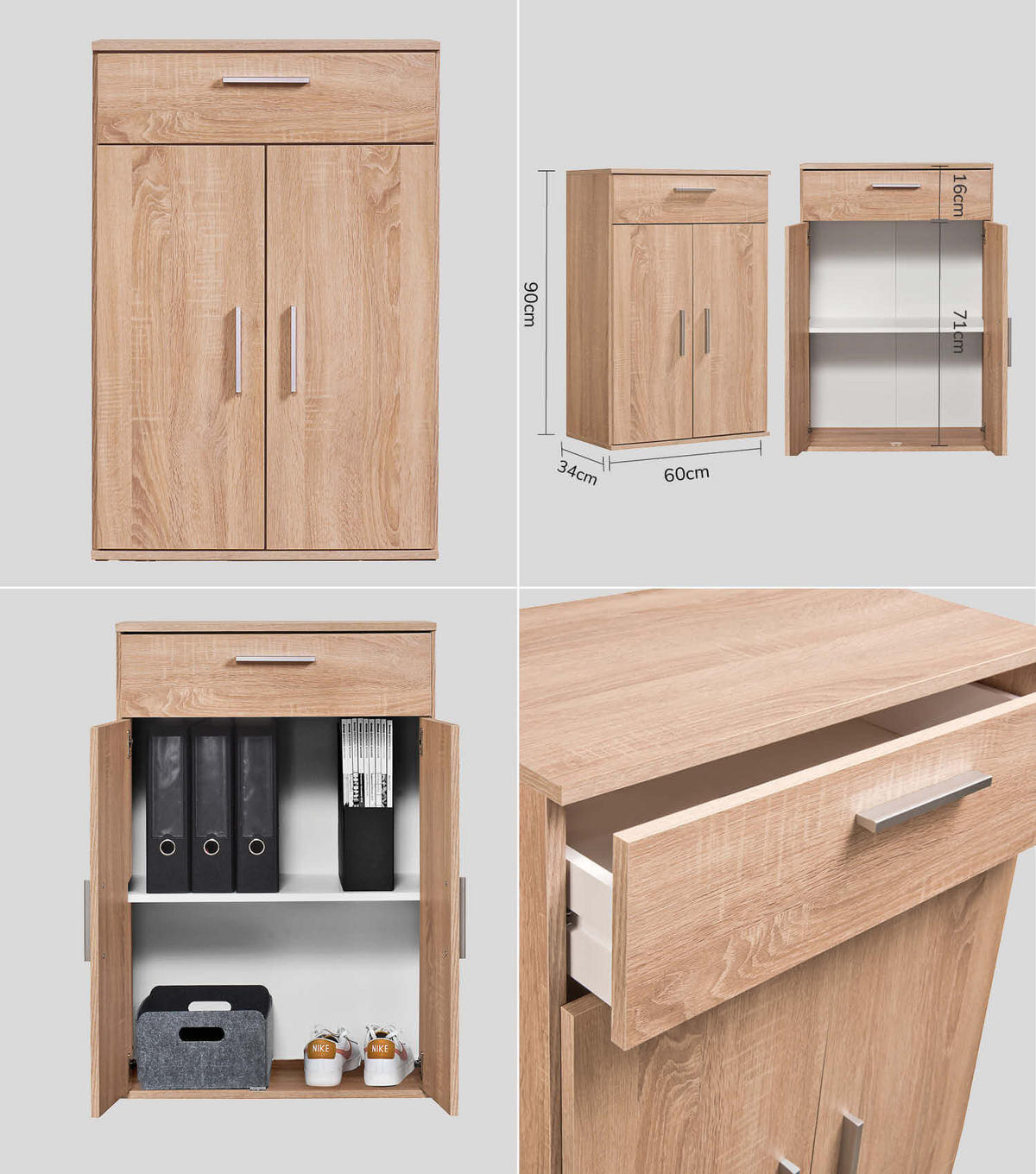 MEHRZWECKSCHRANK SET Der Allzweckwaffe - Silberfarben/Sonoma Eiche, Holzwerkstoff (60/180/34cm) - Mokebo