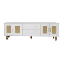 TV-SCHRANK Lowboard Retro-Stil goldene Griffe viel Stauraum Rattantür Weiß - Weiß, Holz (47/25.5/66.5cm) - FLIEKS