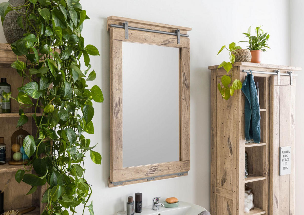 SPIEGEL Mango 65x6x110 whitewash lackiert RAILWAY #383 - Beige, Holz (65/110/6cm) - Massivmoebel24