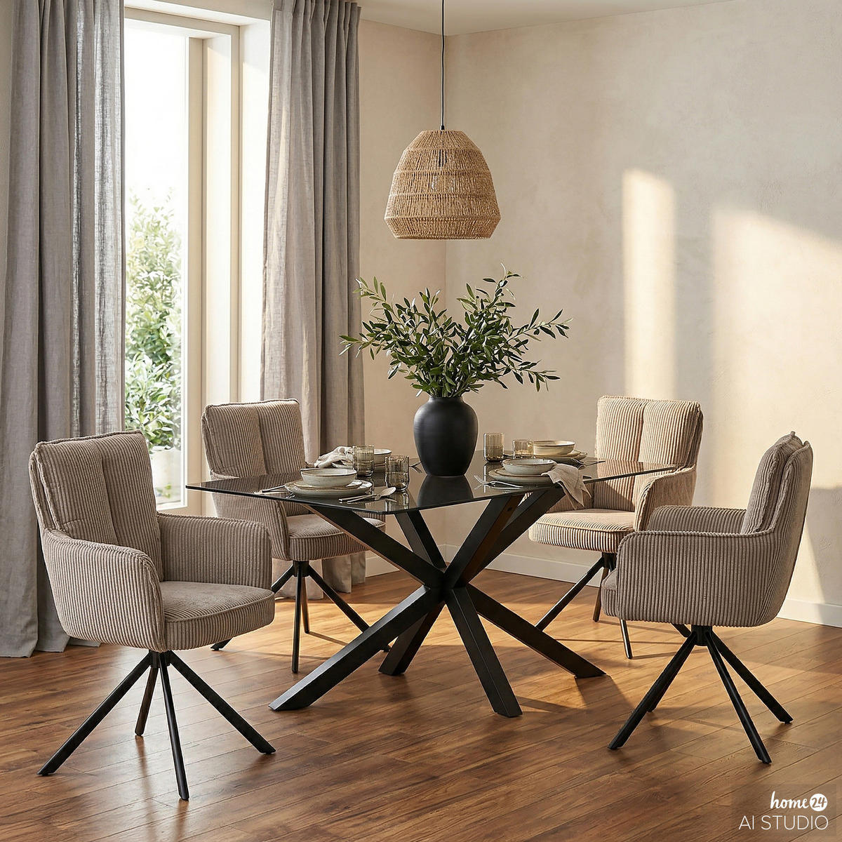 DREHBARER ARMLEHNENSTUHL - 2er-Set - Schwarz/Cappuccino, Textil/Metall (62/95/67cm) - home24