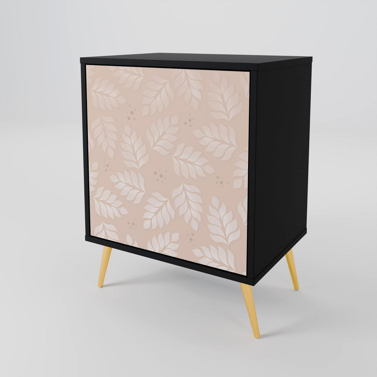 SIDEBOARD LEAVES ON BEIGE, Schwarz, 57,5x42x70,5 cm, Schwarze Metall-Sternfüße - Multicolor/Schwarz, Holzwerkstoff/Metall (57.5/70.5/42cm) - SpaceRebels