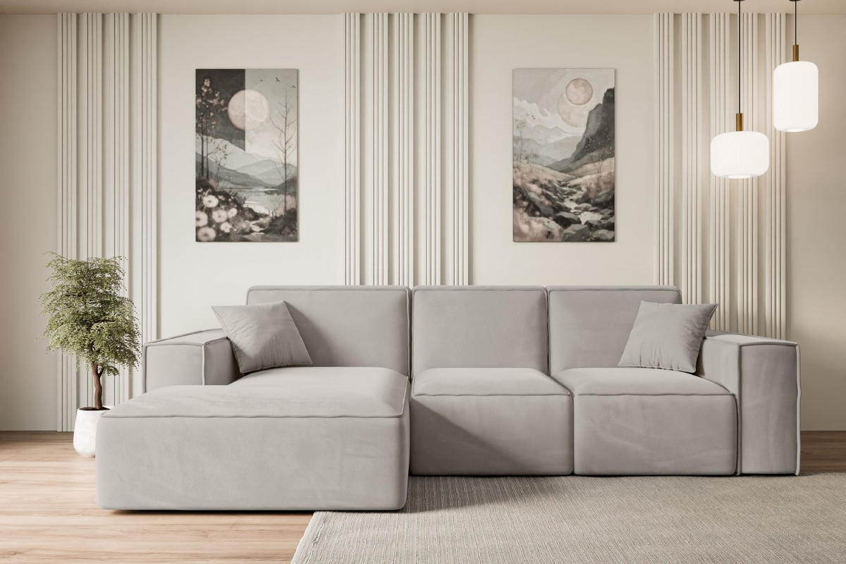 ECKSOFA Ottomane Links SERRA-L - 266x165x73 cm Hellbraun Velours - Hellbraun/Schwarz, Holzwerkstoff/Kunststoff (165/266cm) - ALTDECOR