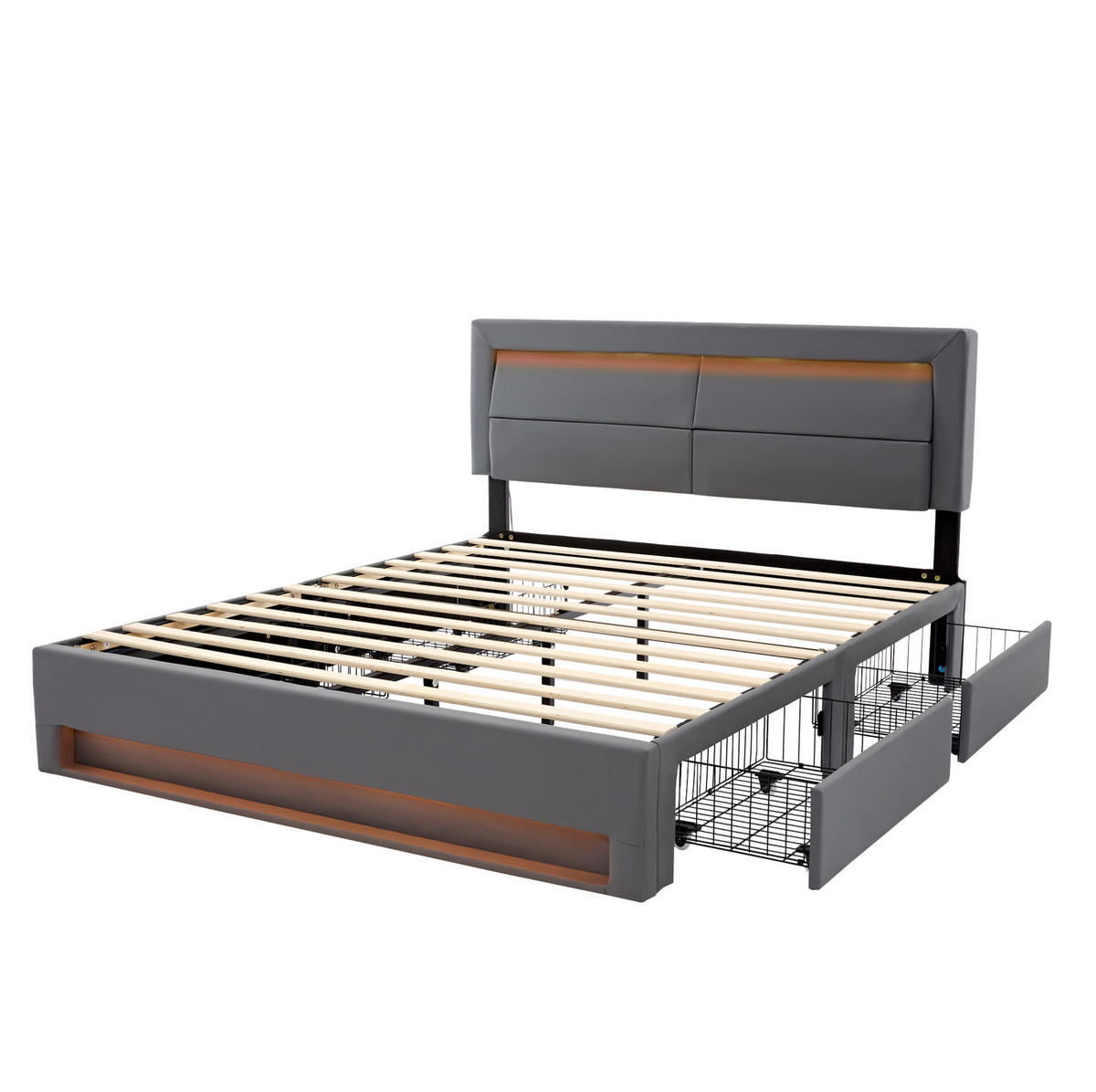 POLSTERBETT 140/190 cm Grau mit USB-Anschluss und LED-Beleuchtung - Grau, Kunststoff (140/190cm) - OKWISH
