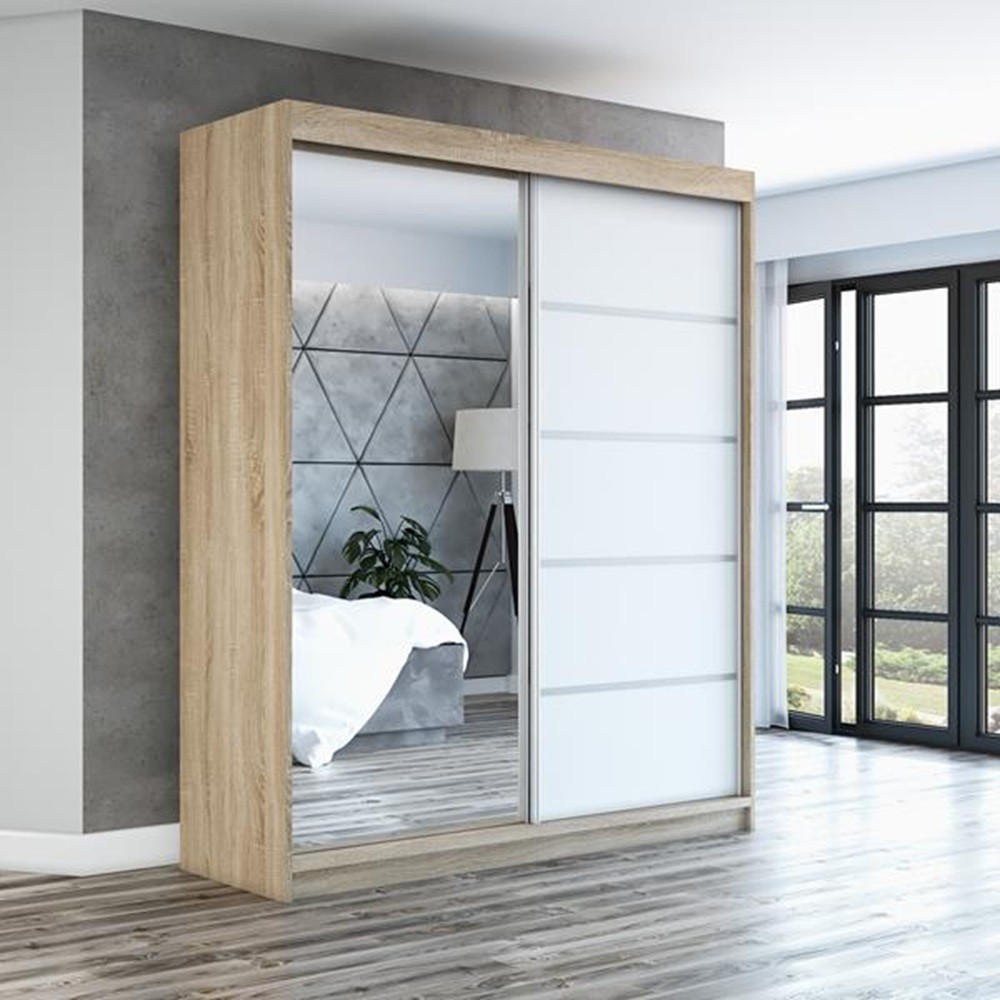 SCHWEBETÜRENSCHRANK 180 CM PIK Farbe: Sonoma / weiß - Braun/Weiß, Holzwerkstoff (180/215/59.5cm) - A&J MöbelLand