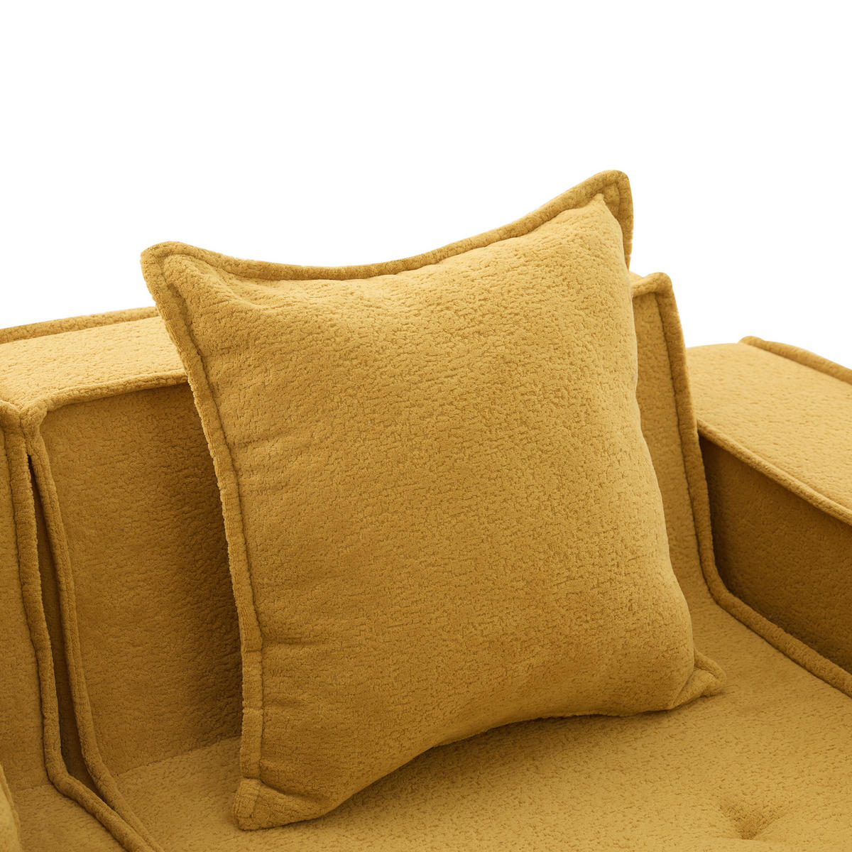 2-SITZER-SOFA aus Chenille 162x78x66 cm Senfgelb mit Seitentaschen und 2 Kissen - Gelb, Textil (162/66/78cm) - Modfu