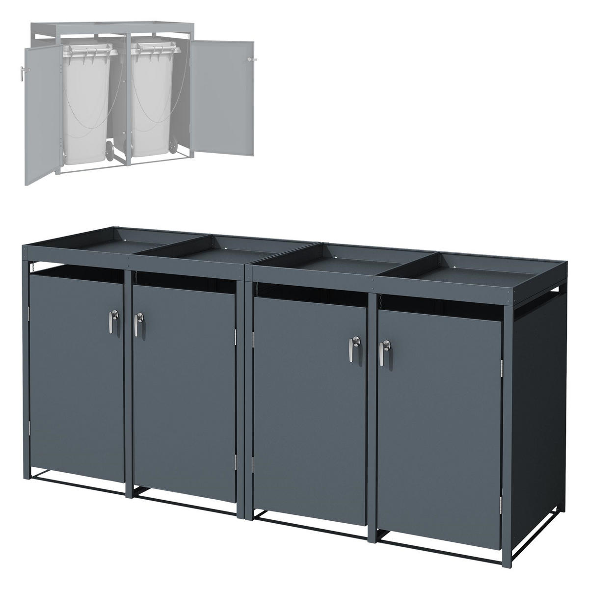 MÜLLTONNENBOX 4er mit Pflanzdach Anthrazit - Anthrazit, Metall (80/124/264cm) - ML-DESIGN
