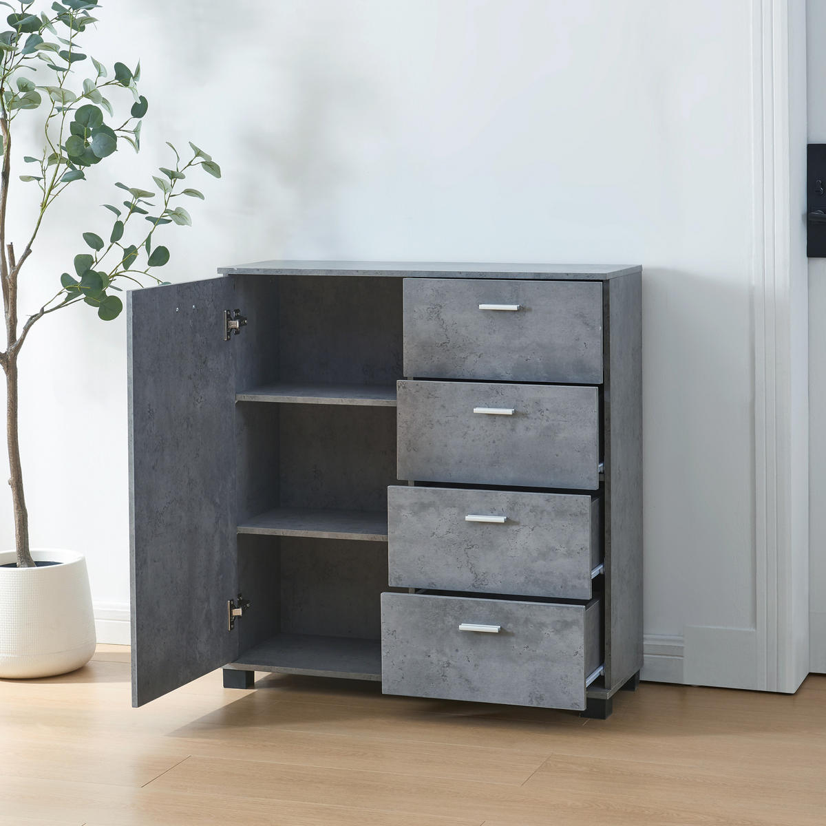 SIDEBOARD Döbritz - Grau, Holzwerkstoff (80/84/28cm) - [en.casa]