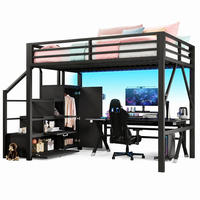 HOCHBETT 140/200 mit Staufächern, Kleiderschrank und Treppe in Schwarz - Schwarz, Holzwerkstoff/Metall (140/200cm) - EVRYAE