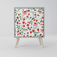 SIDEBOARD FLOWERS AND STRAWBERRIES, Grau, 57,5x42x77,5 cm, Schräge Buchenholzfüße - Buchefarben/Multicolor, Holzwerkstoff/Buchenholz (57.5/77.5/42cm) - SpaceRebels