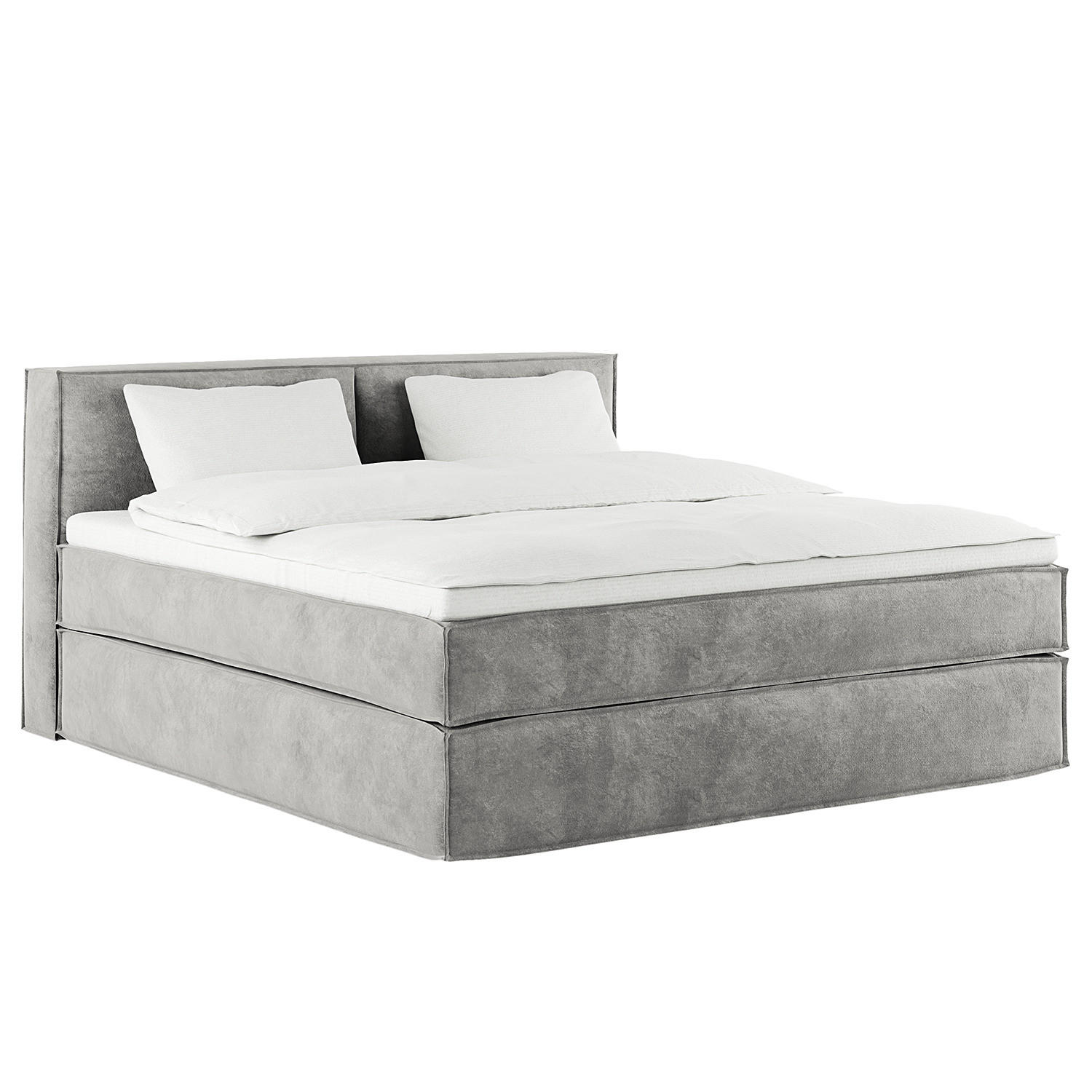 BOXSPRINGBETT mit Kopfteil - Premium - Hellgrau, Textil (180/200cm) - home24