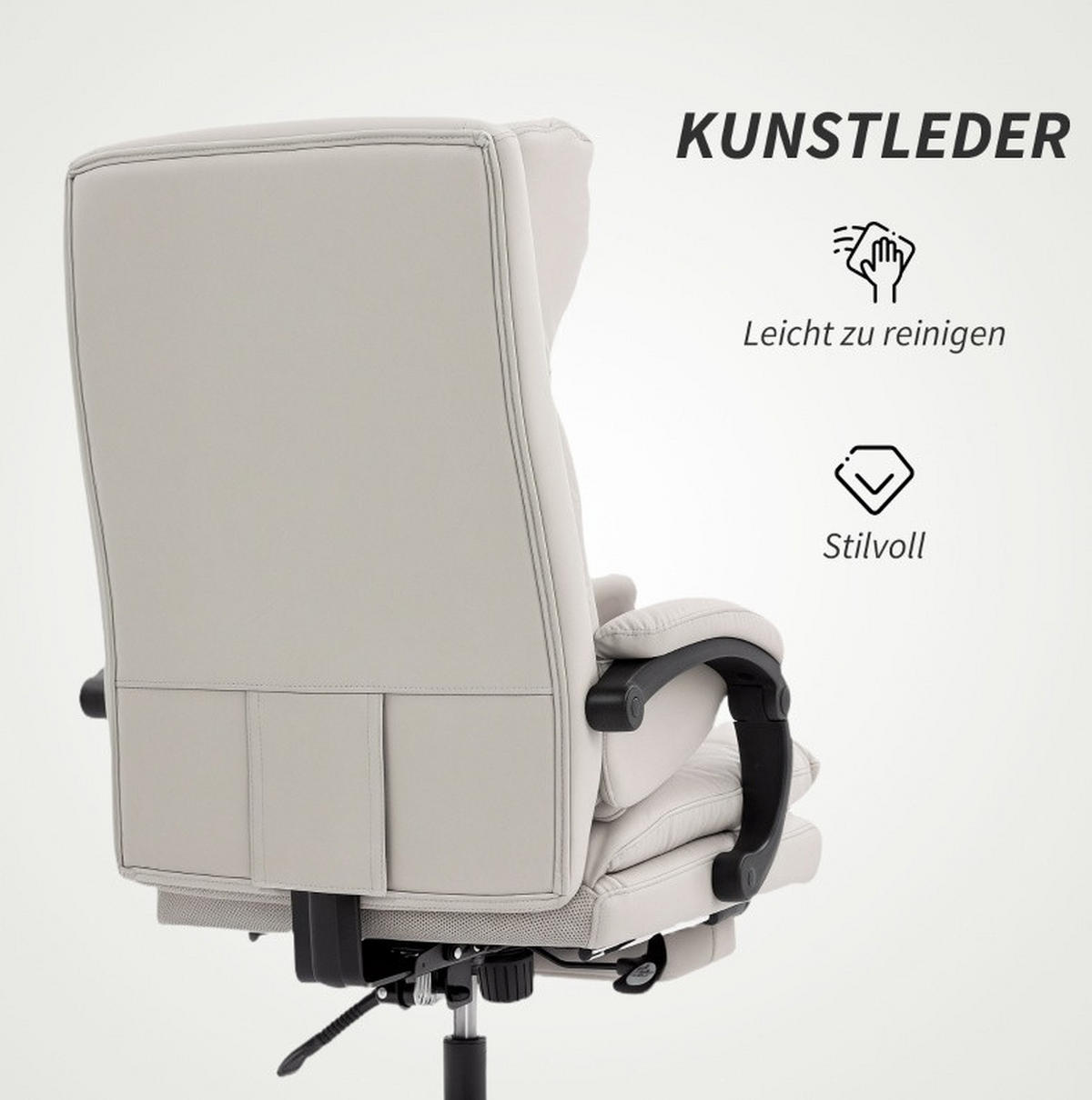GAMINGSTUHL 66/60/113-121 cm, höhenverstellbar und neigbar, mit Fußstütze, Kunstleder, hellgrau - Hellgrau, Kunststoff (60/121/66cm) - Redom