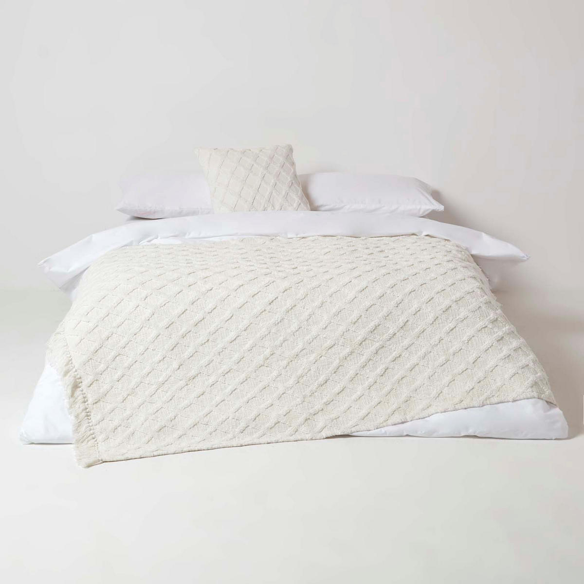 WOHNDECKE 125/150 cm, Baumwolle getuftet - Weiß, Textil (125/150cm) - Homescapes