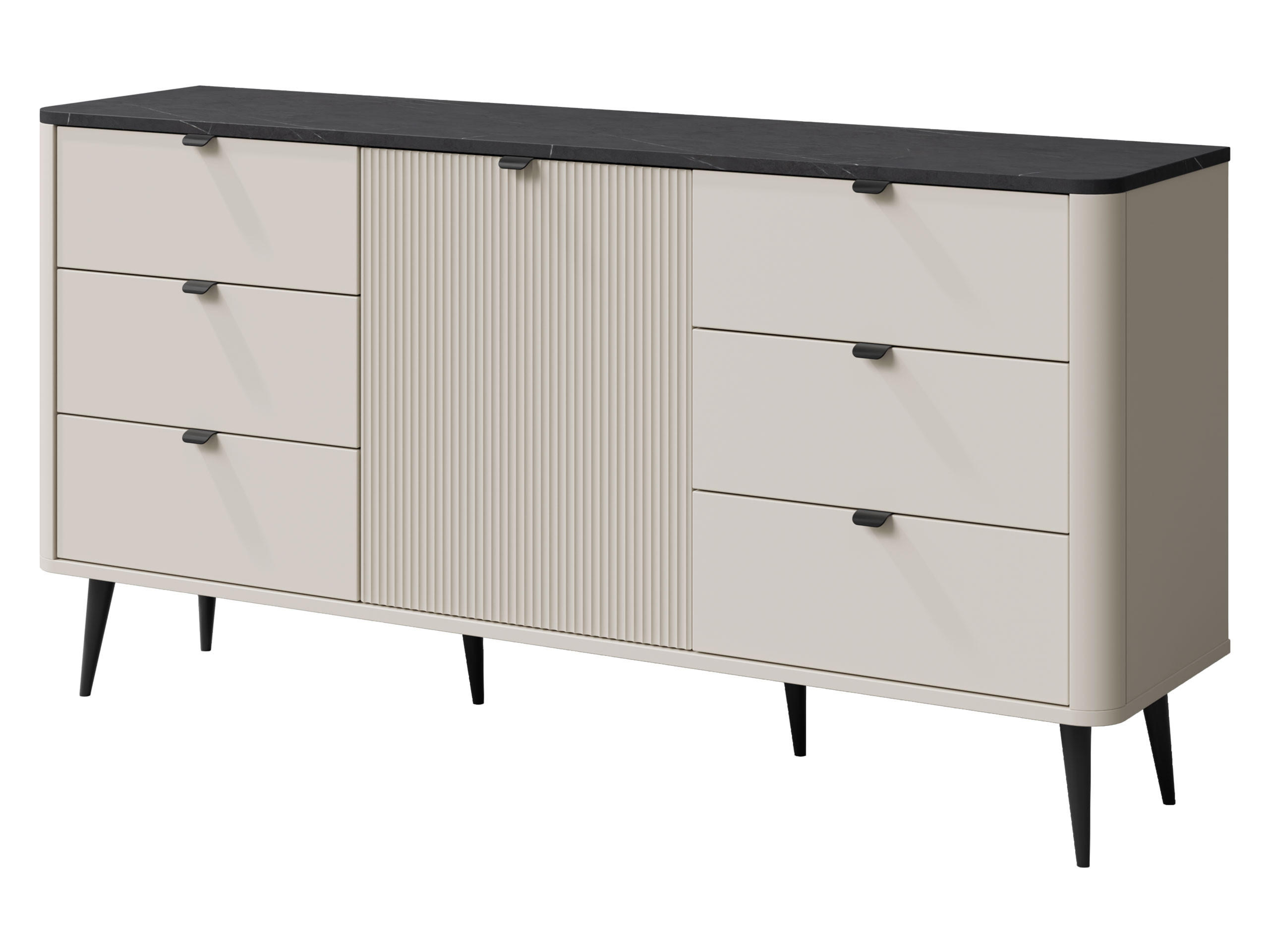 KOMMODE Marly 6S1D RE09 - Kaschmir/Schwarz, Holzwerkstoff/Metall (160/82/40cm) - MIRJAN24