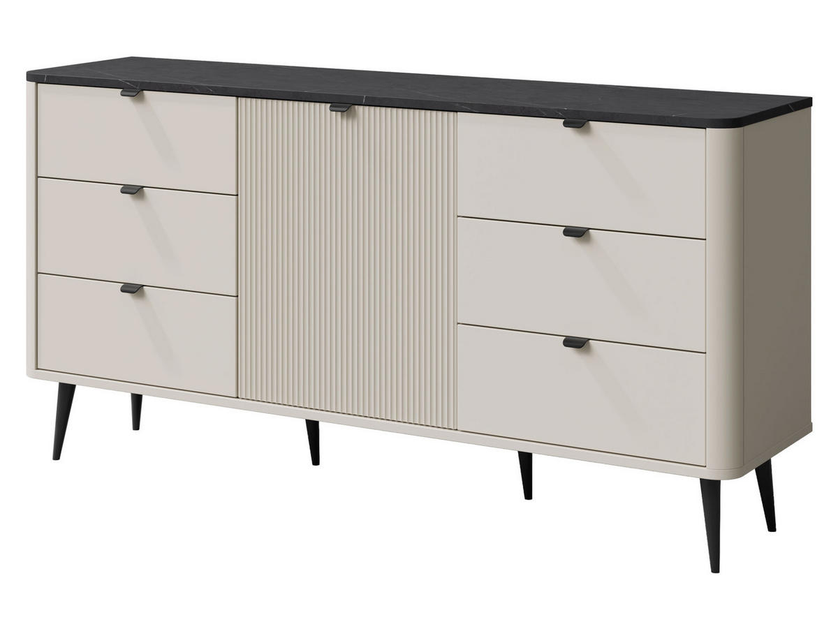 KOMMODE Marly 6S1D RE09 - Kaschmir/Schwarz, Holzwerkstoff/Metall (160/82/40cm) - MIRJAN24