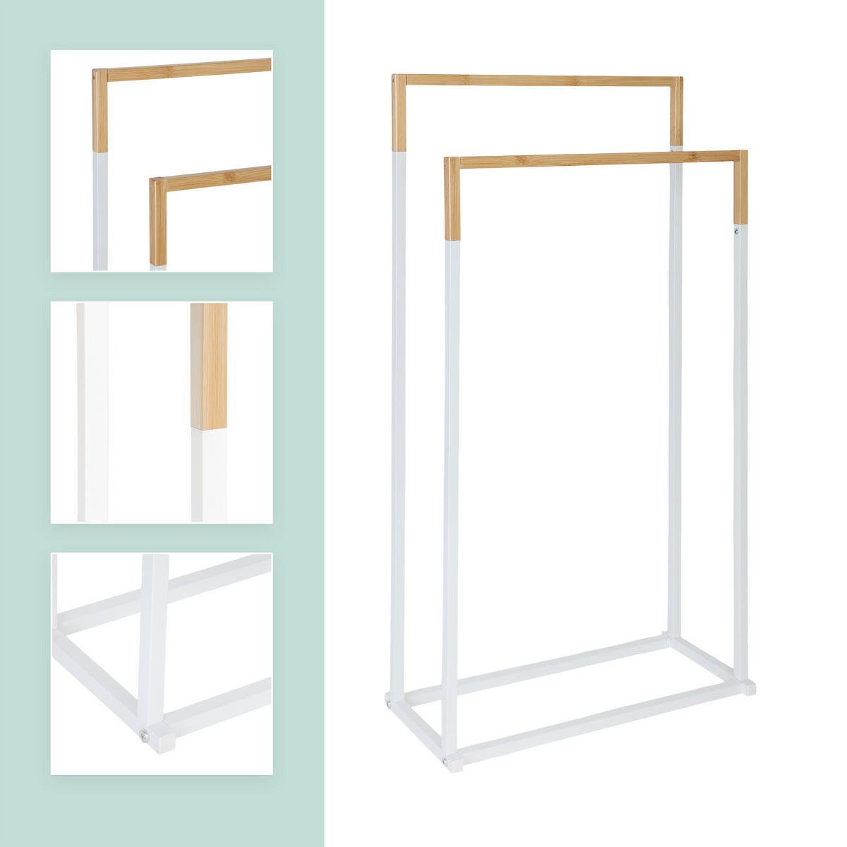 VEŠIAK na osušky - biela, kov/drevo (44/86/21cm) - Relaxdays