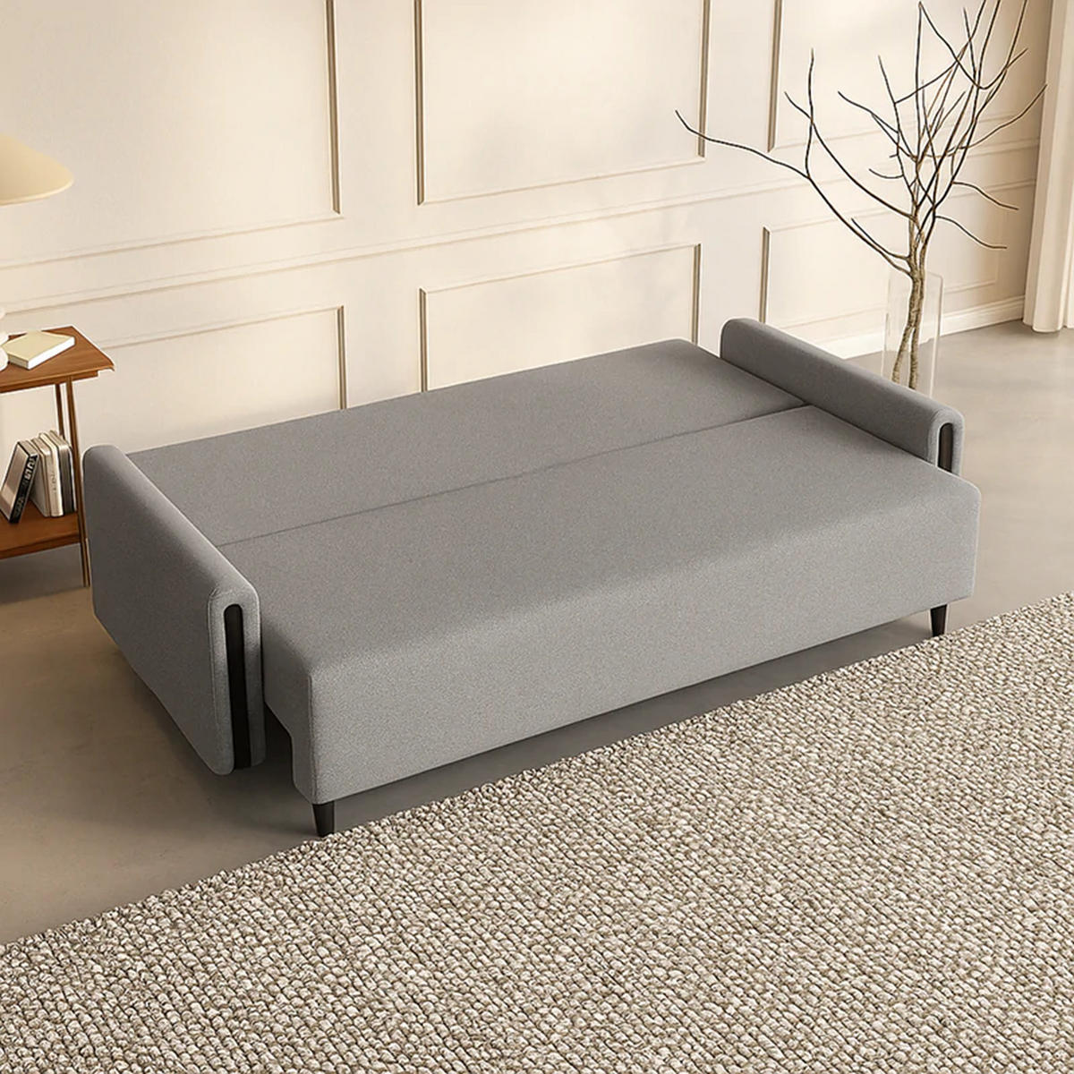 SCHLAFSOFA Modern, Sofa mit Schlaffunktion und Bettkasten, Farbe: Grau / Schwarz, Bouclé-Stoff - Schwarz/Grau, Textil (236/93/97cm) - Sepro Meble