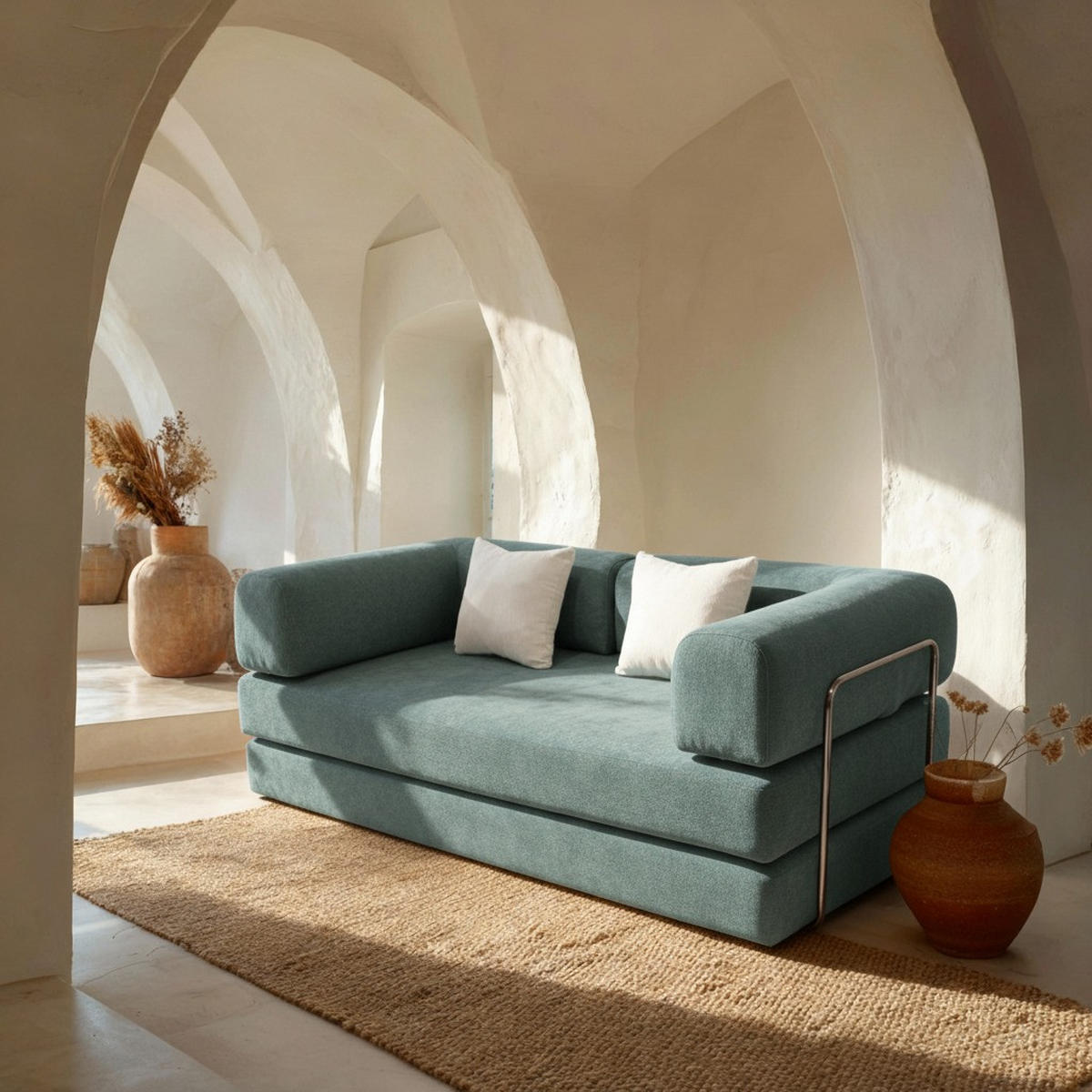 SCHLAFSOFA Kaia Salbei Weiß - Salbeigrün, Textil (180/70/100cm) - COCO Living