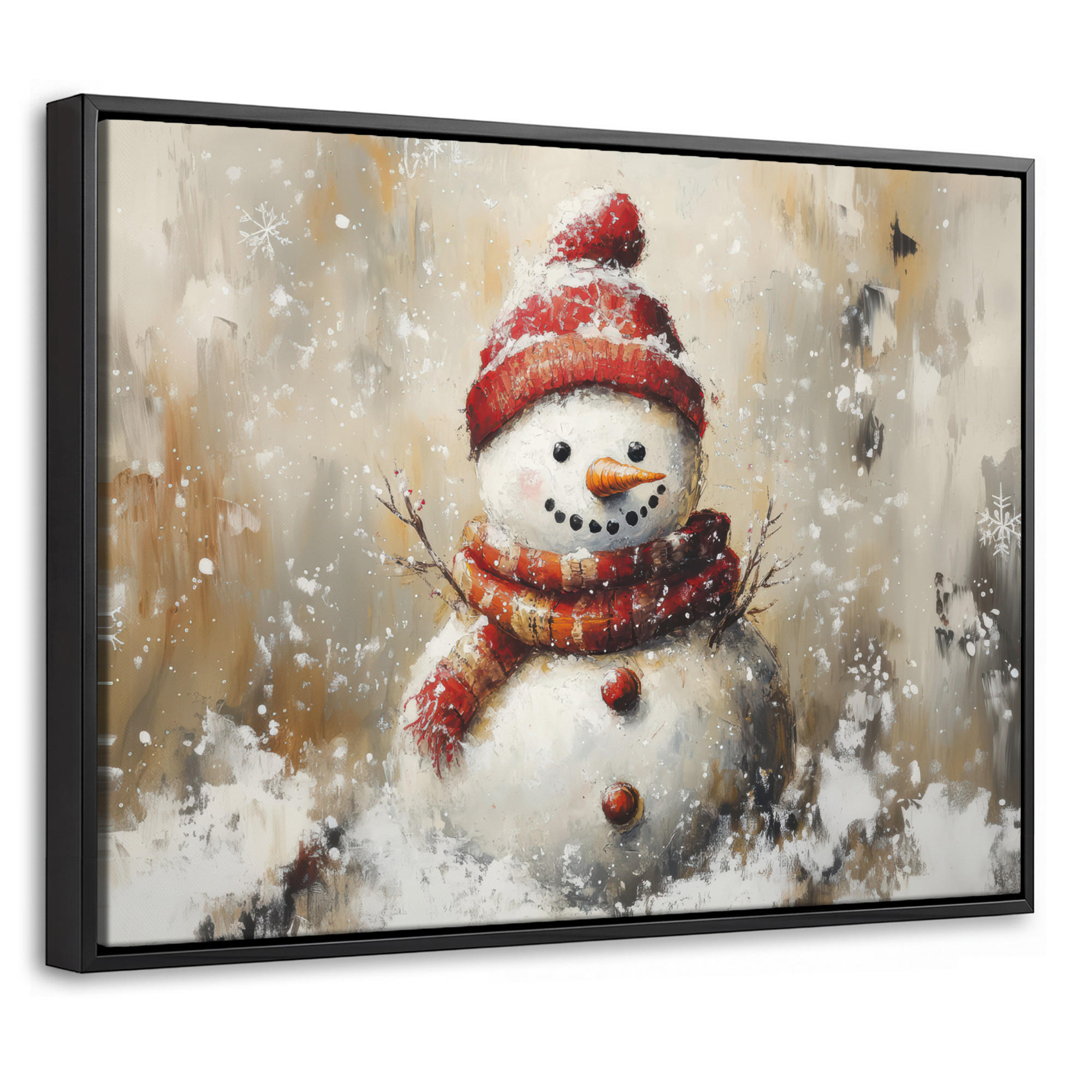 LEINWAND Bilder mit Rahmen - Schneemann - Winter - Schnee - Beige - 40x30 - Weiß, Textil (40/30cm) - MuchoWow